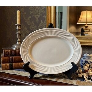 Shenango China Anchor Hocking Fluted Rim Oval Serving Platter Cream Vintage